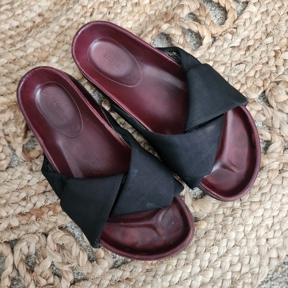 Celine Twist Knot Black Leather Slide Sandals Designer Beach Boho Classic 37 - Picture 2 of 13